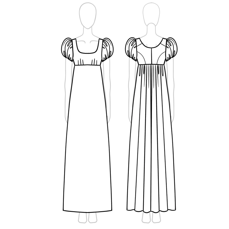 Sophie Dress technical drawing double puff sleeve
